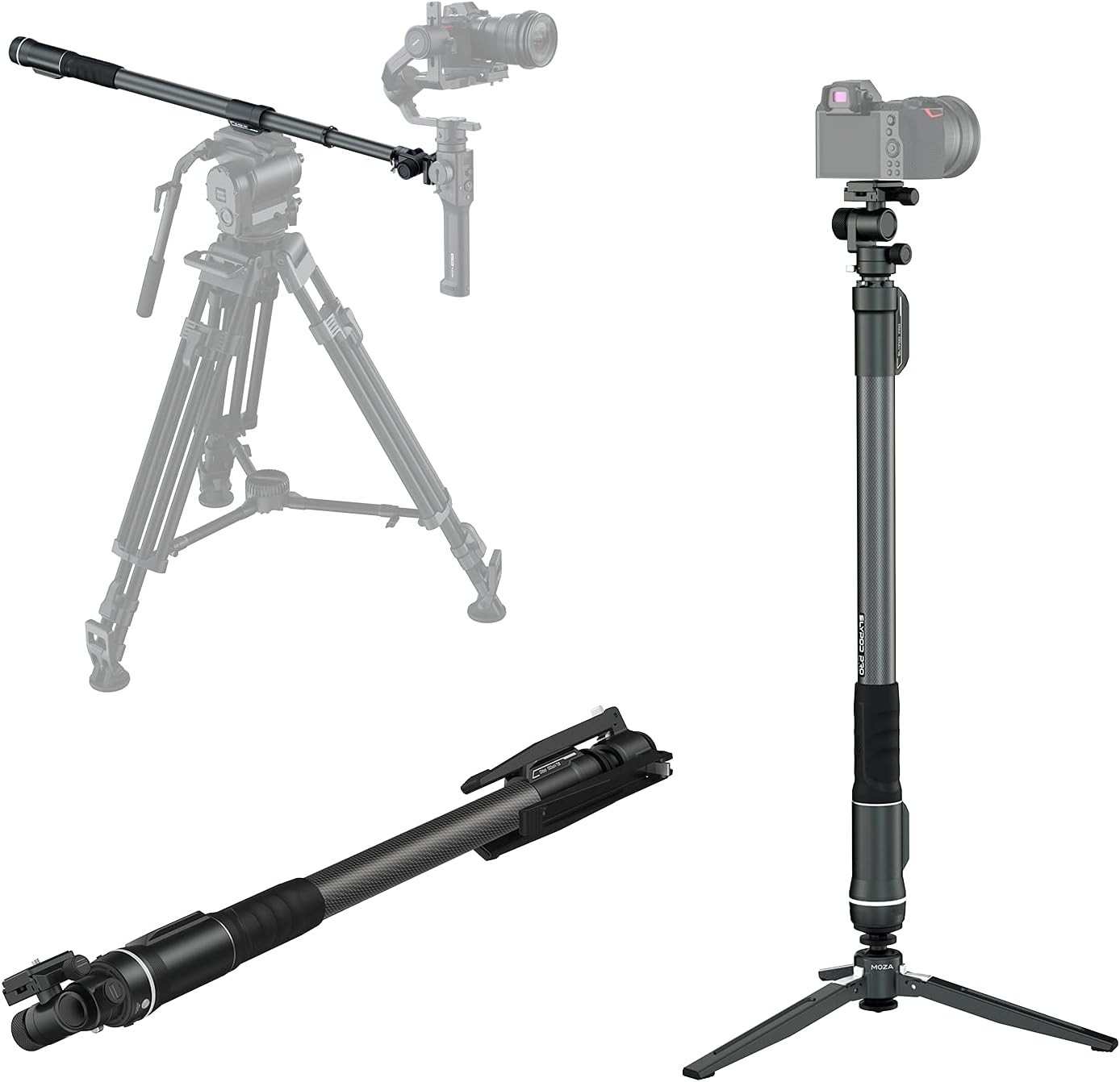 MOZA Slypod Pro Monopod Motorized Motion Camera Slider Accurate Position & Speed Control Extend Out 520mm Maximum Speed 40mm/s with Pan and Tilt Head & Tripod