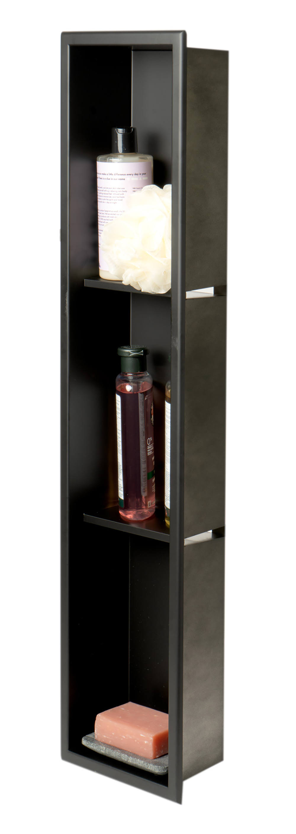 Alfi Brand ABNC0836-BLA 8 x 36 in. Stainless Steel Vertical Triple Shelf Bath Shower Niche Black Matte