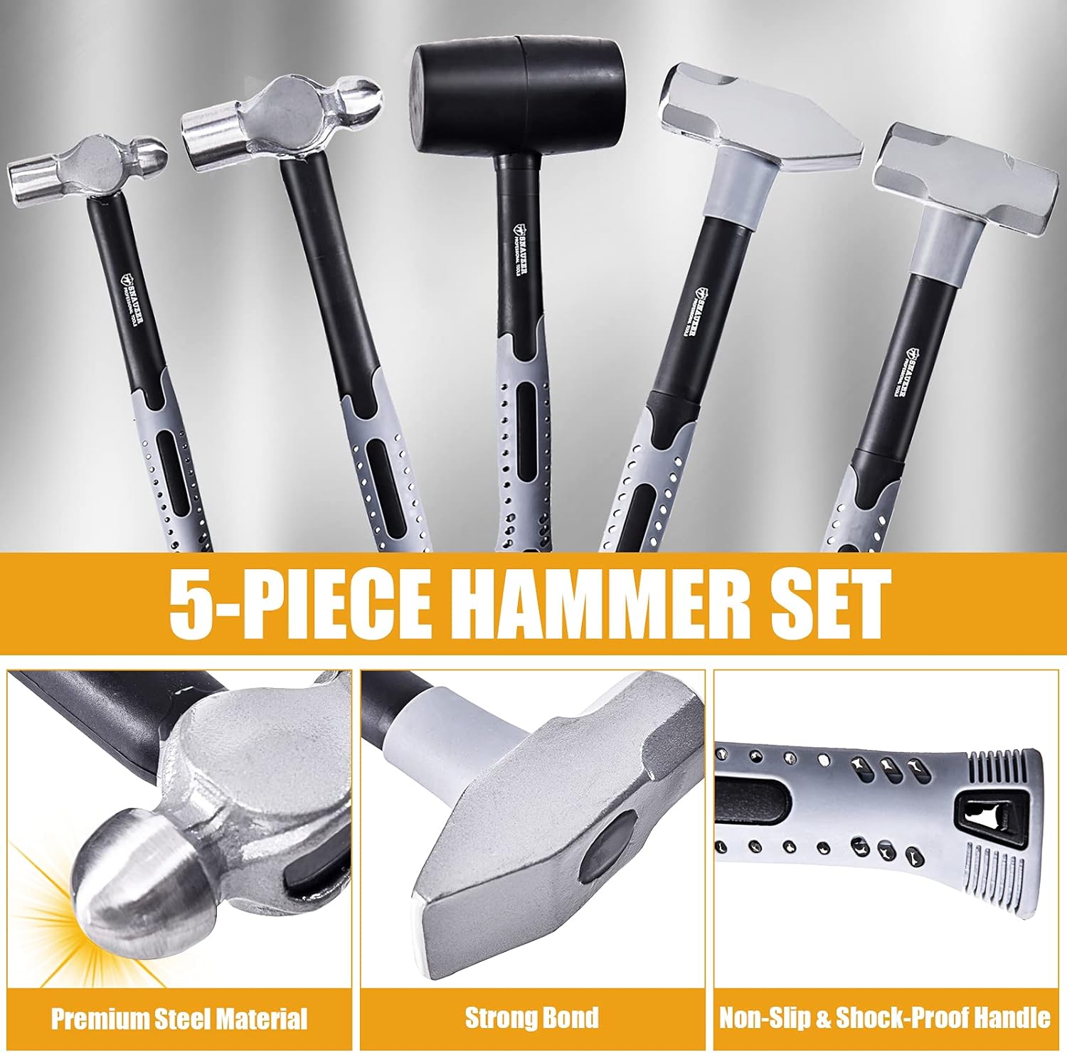 GOFLAME 5 Piece Tool Hammer Set Hand Tools Blacksmith Tool Shop Garage Home Kit