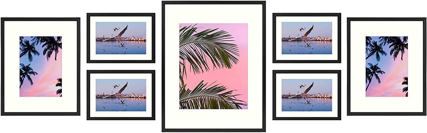 Golden State Art, 7 Pack Frames for One 11x14, Two 8x10, and Four 5x7 Pictures. Aluminum Photos Frame for Wall or Tabletop Display (Aluminum Style 2, Black) Pack of 2