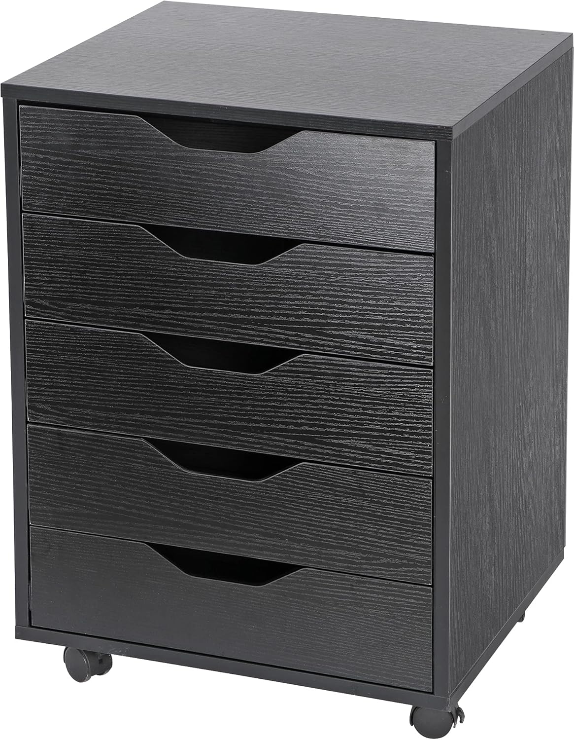 SUPER DEAL 5 Drawer Mobile Cabinet - Wood Filing Storage Cart Organizer with Lockable Casters for Home and Office, Black