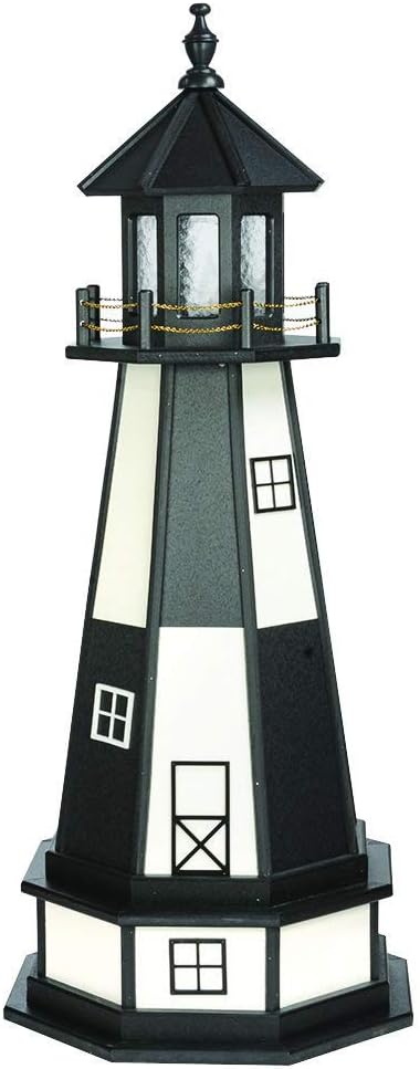 DutchCrafters Decorative Lighthouse with Base - Wood, Cape Henry Style (Black/White, 4)