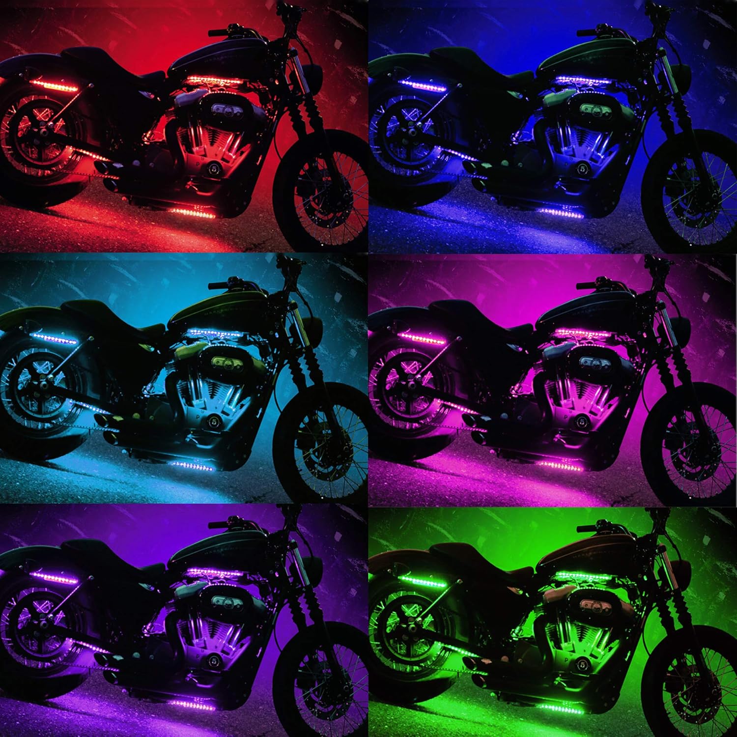 NBWDY 12Pcs Vehicle Motorcycle LED Light Kit Strips Multi-Color Accent Glow Lighting Neon Lights Lamp Flexible with Remote