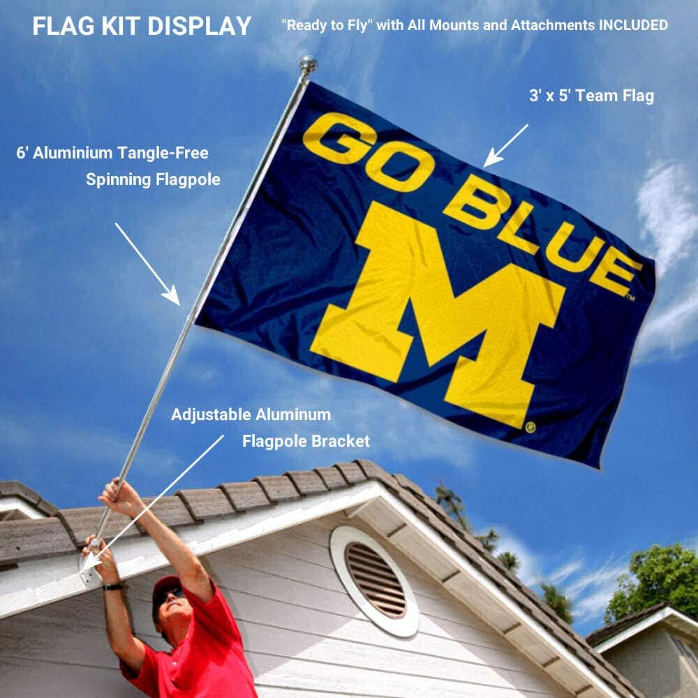 Michigan Go Blue Flag with Pole and Bracket Kit
