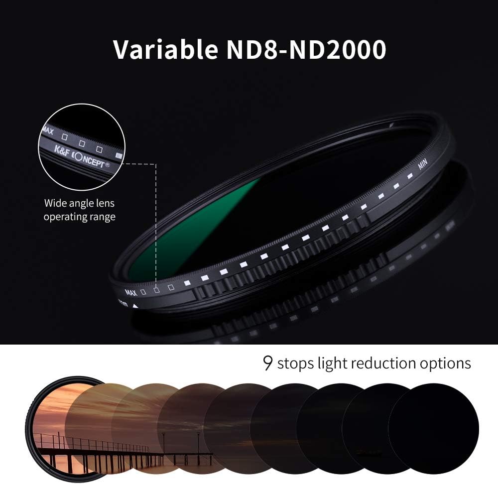 K&F Concept 67mm Variable Neutral Density Filter ND8-ND2000 (3-11stop) Hydrophobic Adjustable ND Filter with 24 Multi-Layer Coatings for Camera Lens Pack of 2