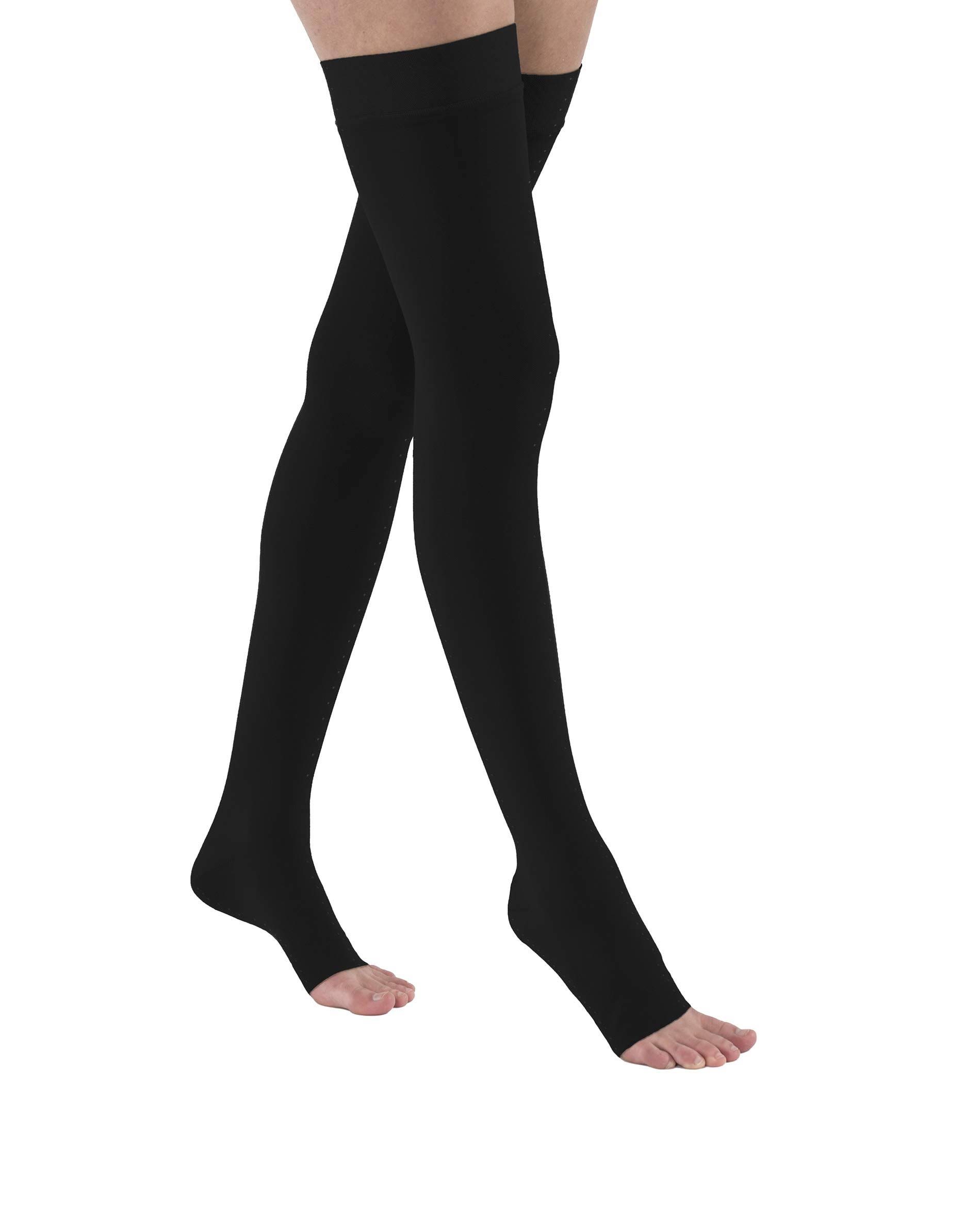 Jobst Relief 20-30 Open Toe Thigh High Compression Stockings w/Silicone Dot Band Black Medium