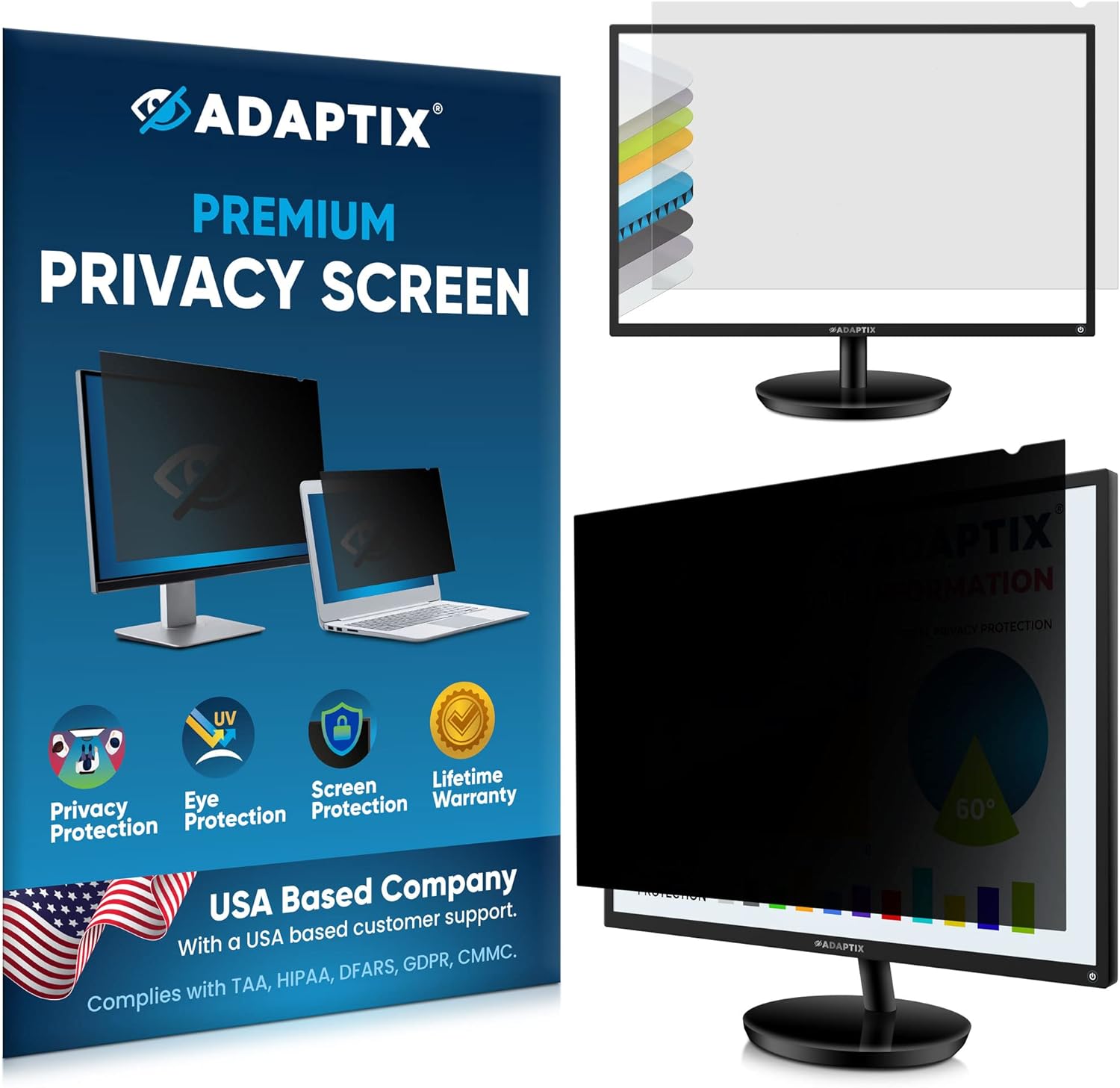 Adaptix Monitor Privacy Screen 24” – Info Protection for Desktop Computer Security – Anti-Glare, Anti-Scratch, Blocks 96% UV – Matte or Gloss Finish Privacy Filter Protector – 16:9 (APF24.0W9) Pack of 2