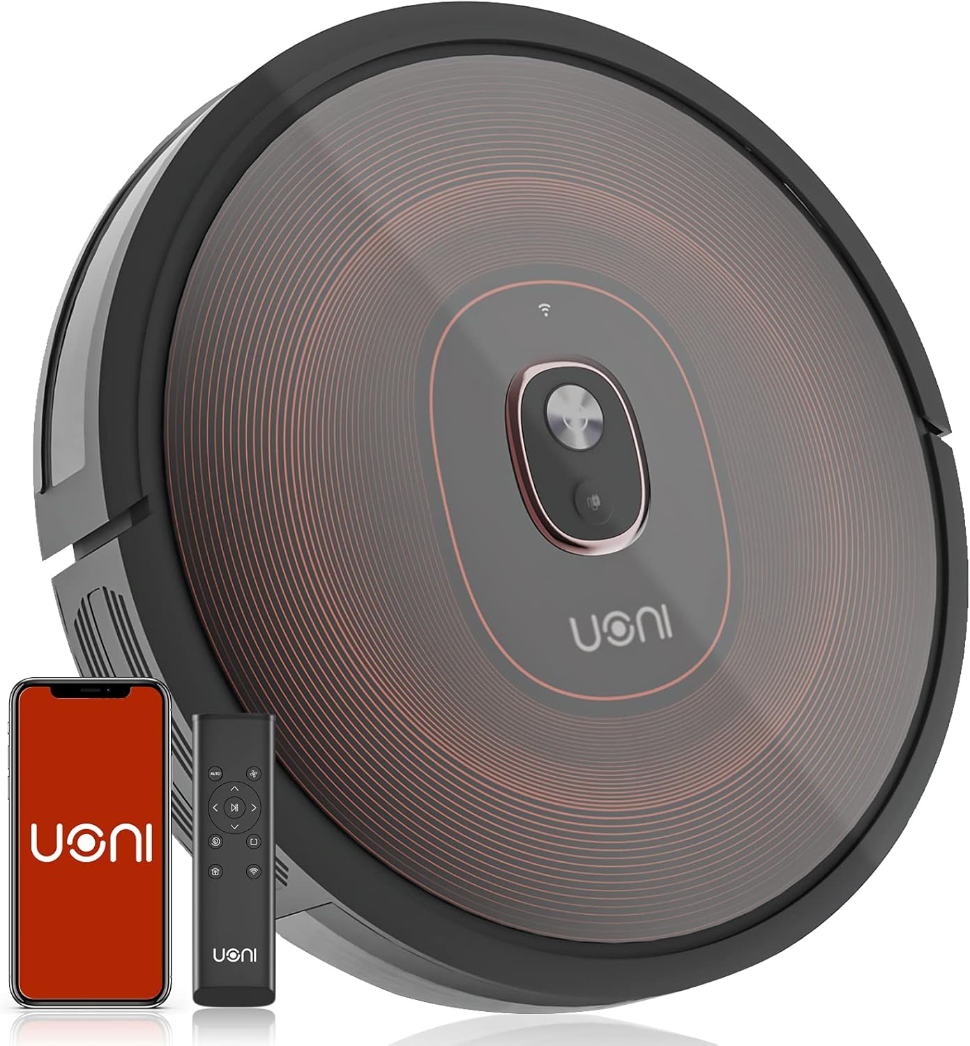 Uoni S1 Robot Vacuum Cleaner, Works with Alexa, Quiet, Super-Thin, 2000Pa Strong Suction, Wi-Fi Connected, Self Charging Robotic Vacuum Cleaner, Ideal for Pet Hair, Hard Floors and Carpets(Black)