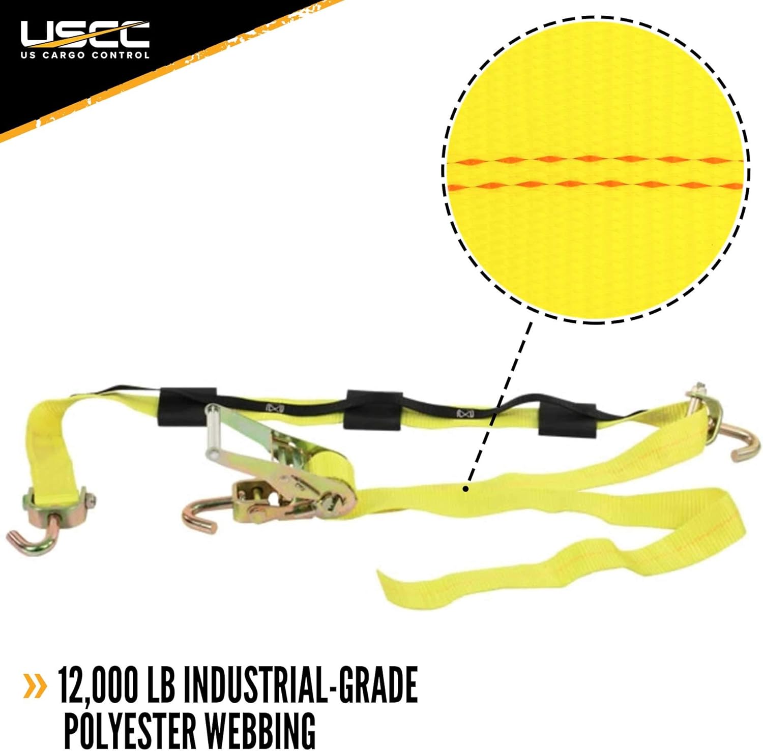 US Cargo Control Wheel Strap with Swivel Hooks and Fixed Rubber Blocks - 2-Inch Wide Over The Tire Strap to Secure Vehicle for Transport - 2,200 Pound Working Load Limit - 4 Pack