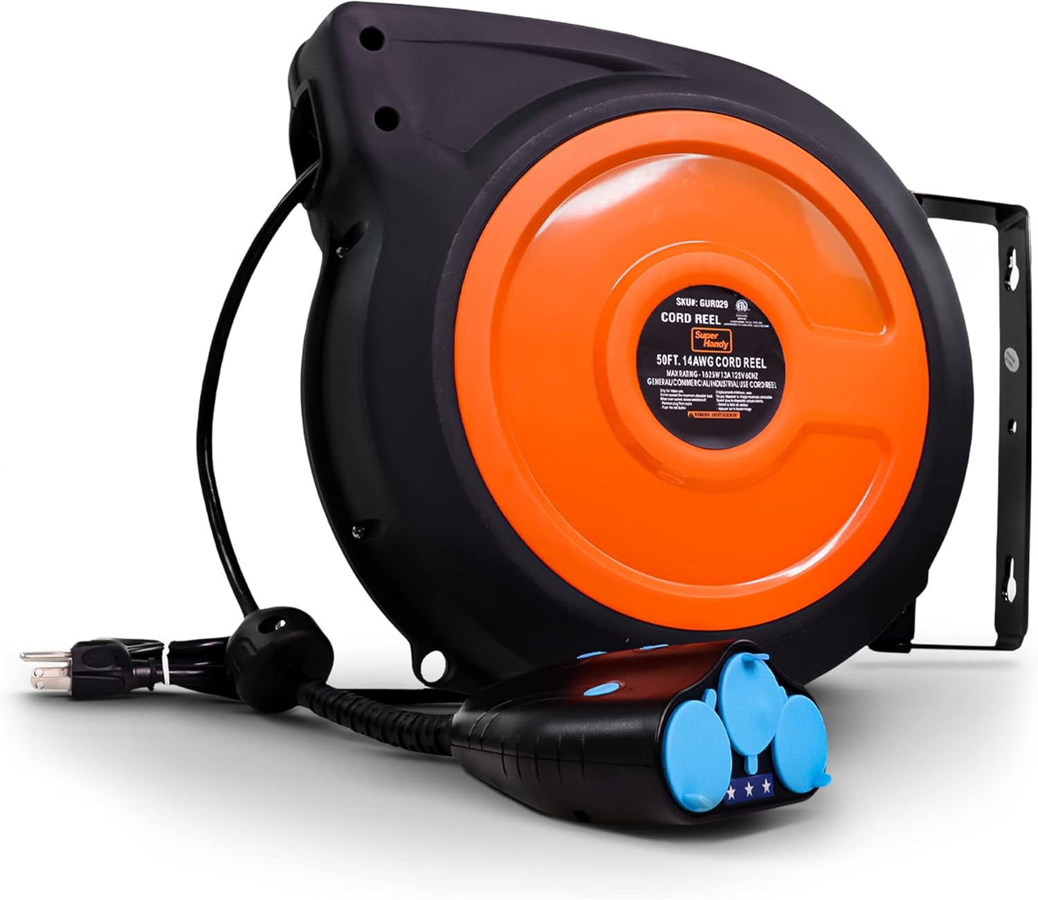 SuperHandy Cord Reel Extension Alexa Smart Plug 12AWG x 50' Feet (3) IP64 Waterproof Wireless Remote Control Timer Rated at 15A 1875W Advanced Slow Retraction Technology (SRT) [Patent Pending]