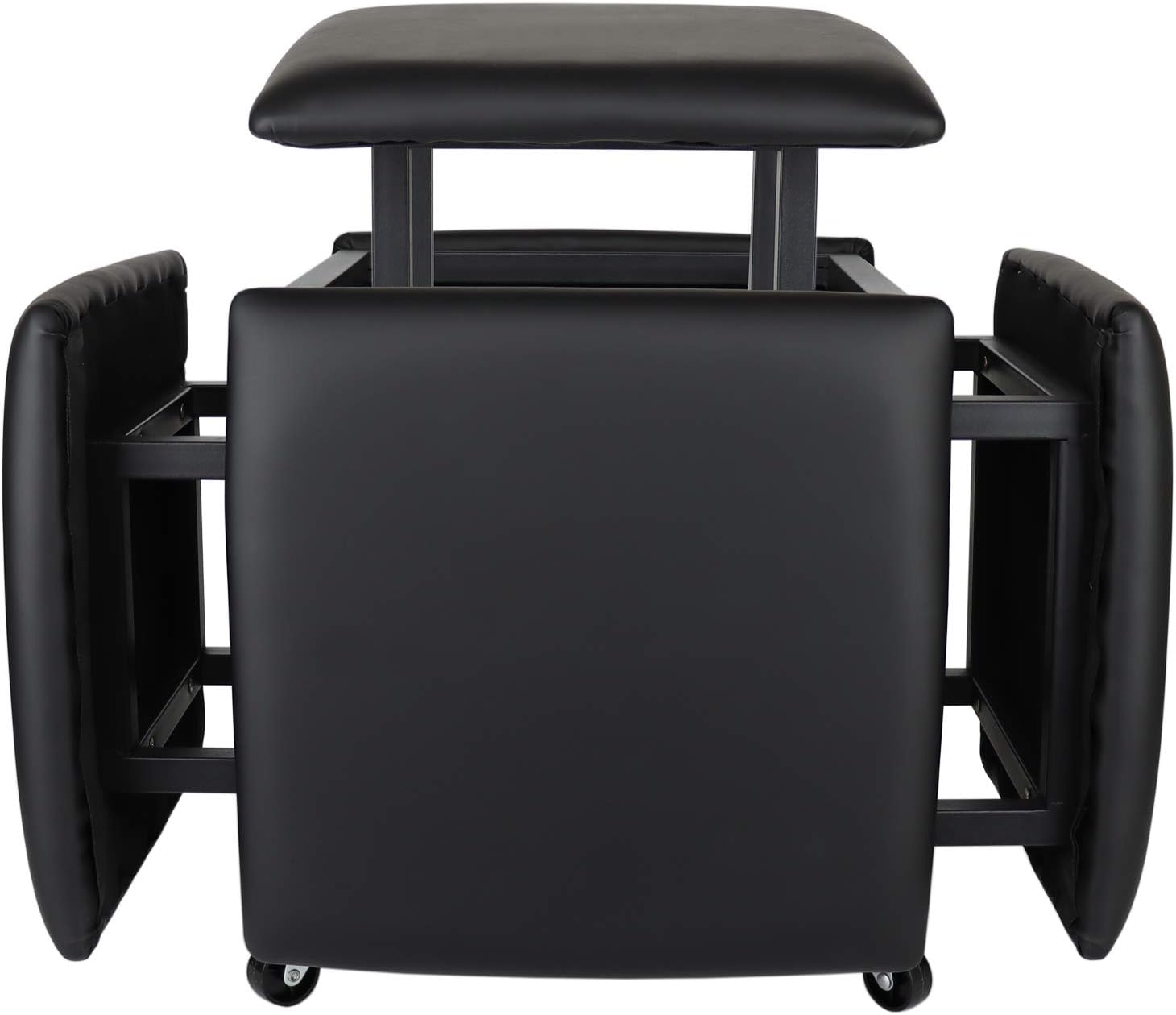 LUGSHIREE 5 in 1 Nesting Ottoman Cube Chair, Stackable Stools, Leather Square Ottoman Bench, Foot Stool with Wheels for Living Room,Dining Room 15.75x15.75x16.54 inches (Black)