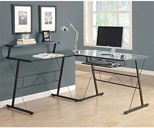 Scranton and Co Glass Top Metal L Shaped Computer Desk in Black