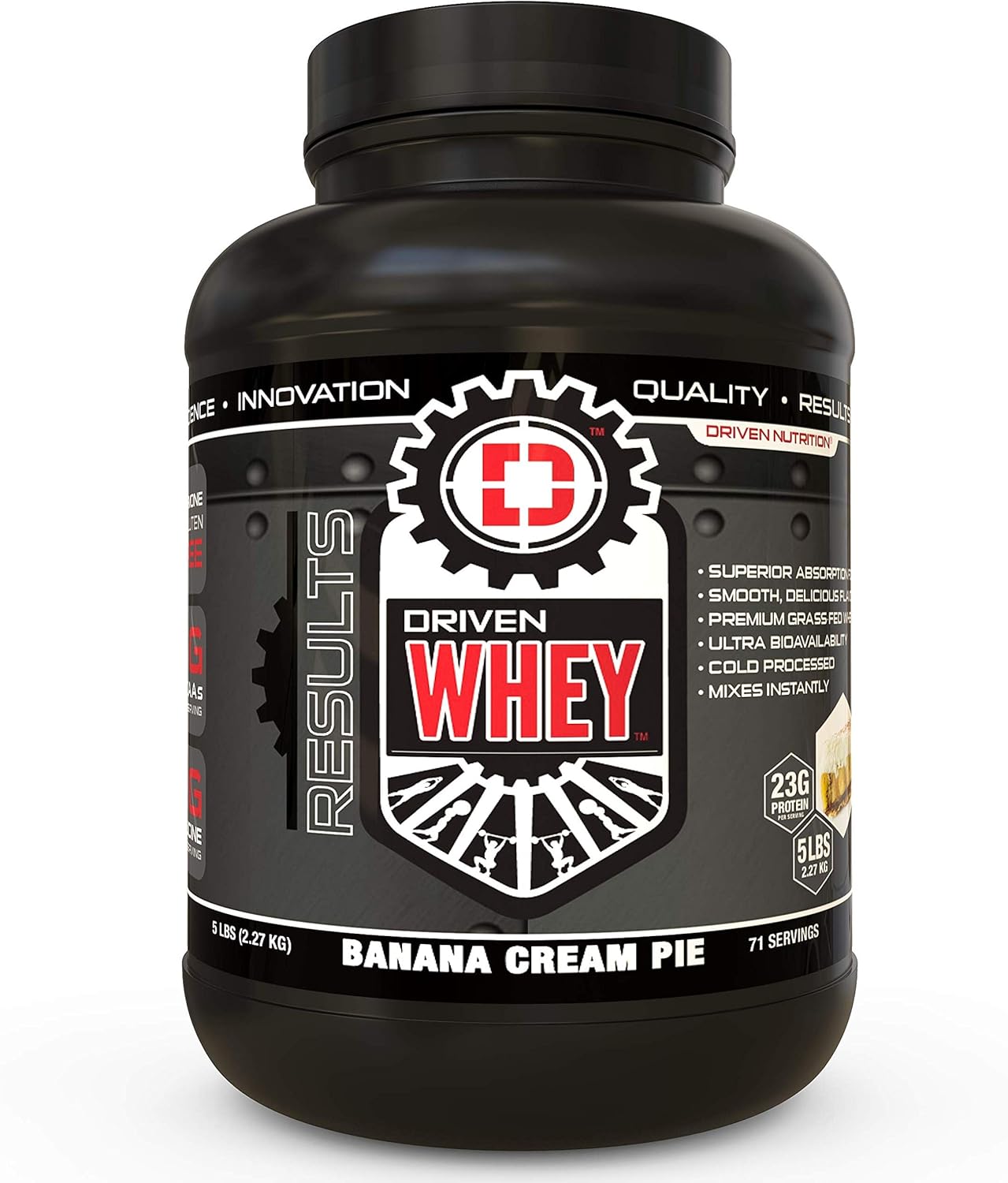 Driven WHEY- Grass Fed Whey Protein Powder: Delicious, Clean Protein Shake- Improve Muscle Recovery with 23 Grams of Protein with Added BCAA and Digestive Enzymes (Banana Pie, 5 lb) Pack of 2