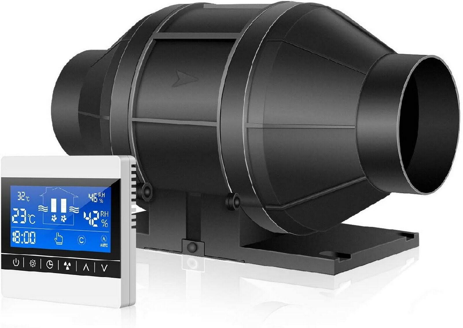 iPower GLFANXINLINEEXPC4 4 inch 150 CFM Inline Duct Fan with Variable Speed Controller VENTILATION, Quiet HVAC Blower, Black