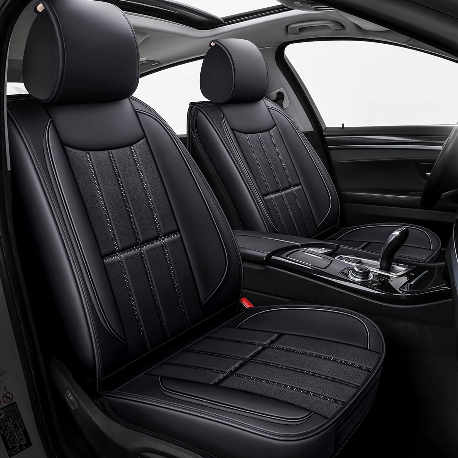 Leather Car Seat Covers, 2 Pcs Faux Leatherette Automotive Cushion, Anti-Slip Waterproof Carseat Protectors Suitable for Jeep Trucks Sedan SUV Vehicle Pick-up 2 Door Gmc Sierra (Front only / Black)