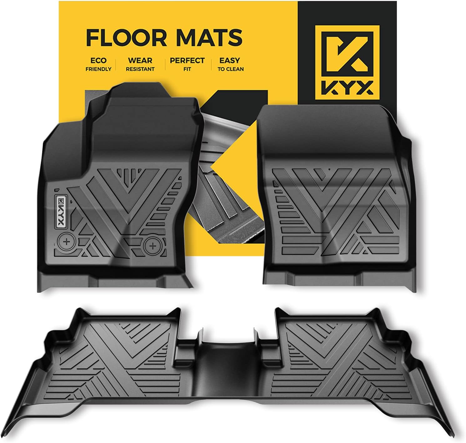 KYX Floor Mats for 2013-2019 Escape/C-Max, All Weather Car Floor Mats Front & 2nd Row with High Edges & Metal Name Plate, Custom Automotive Floor Mats Liners TPE Black