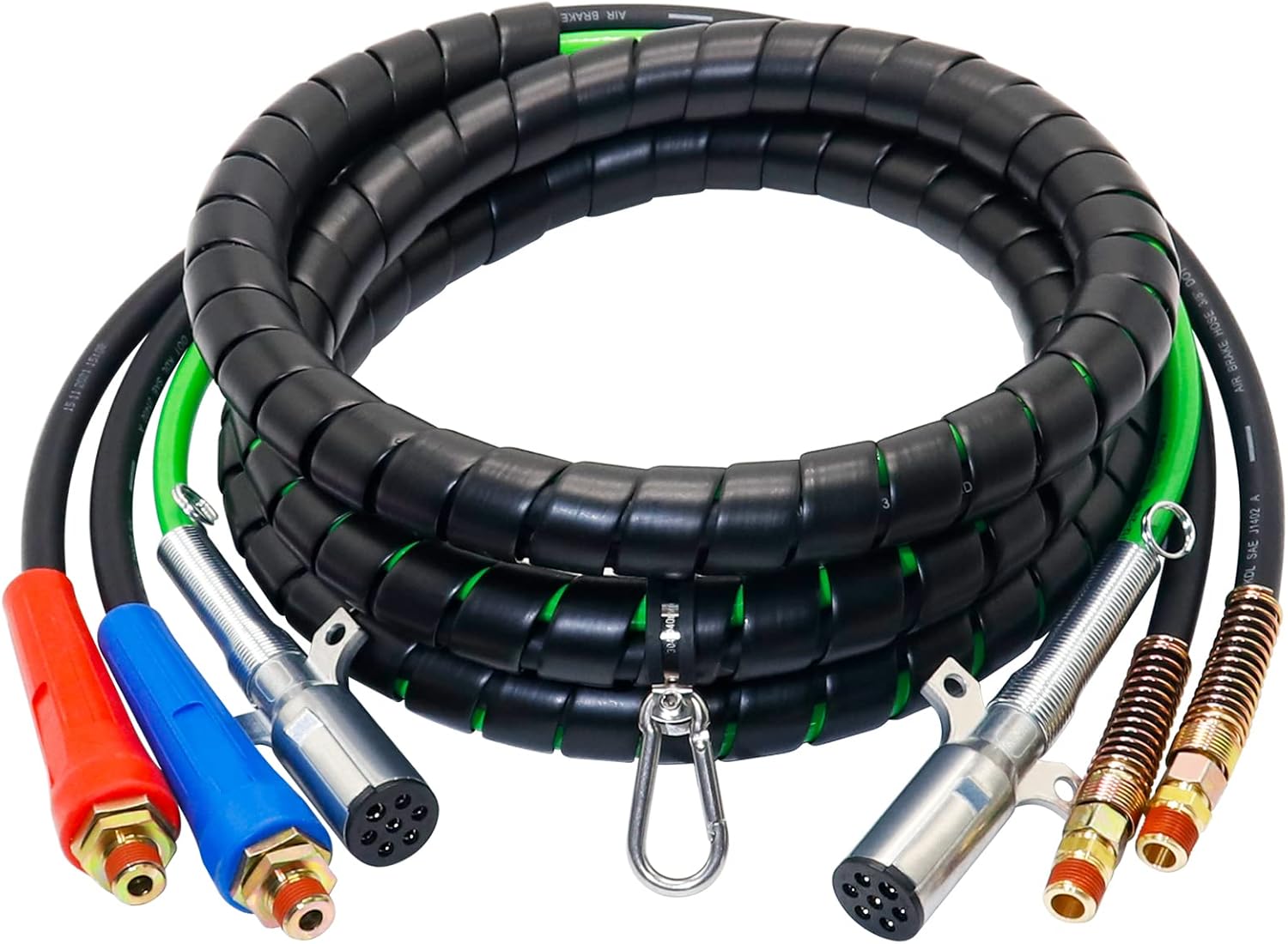 Dazakoot 15 Ft 3 in 1 ABS & Rubber Power Air Line Hose Assembly Wrap 7 Way Electrical Cord Cable with Handle Grip for Semi Truck Trailer Tractor