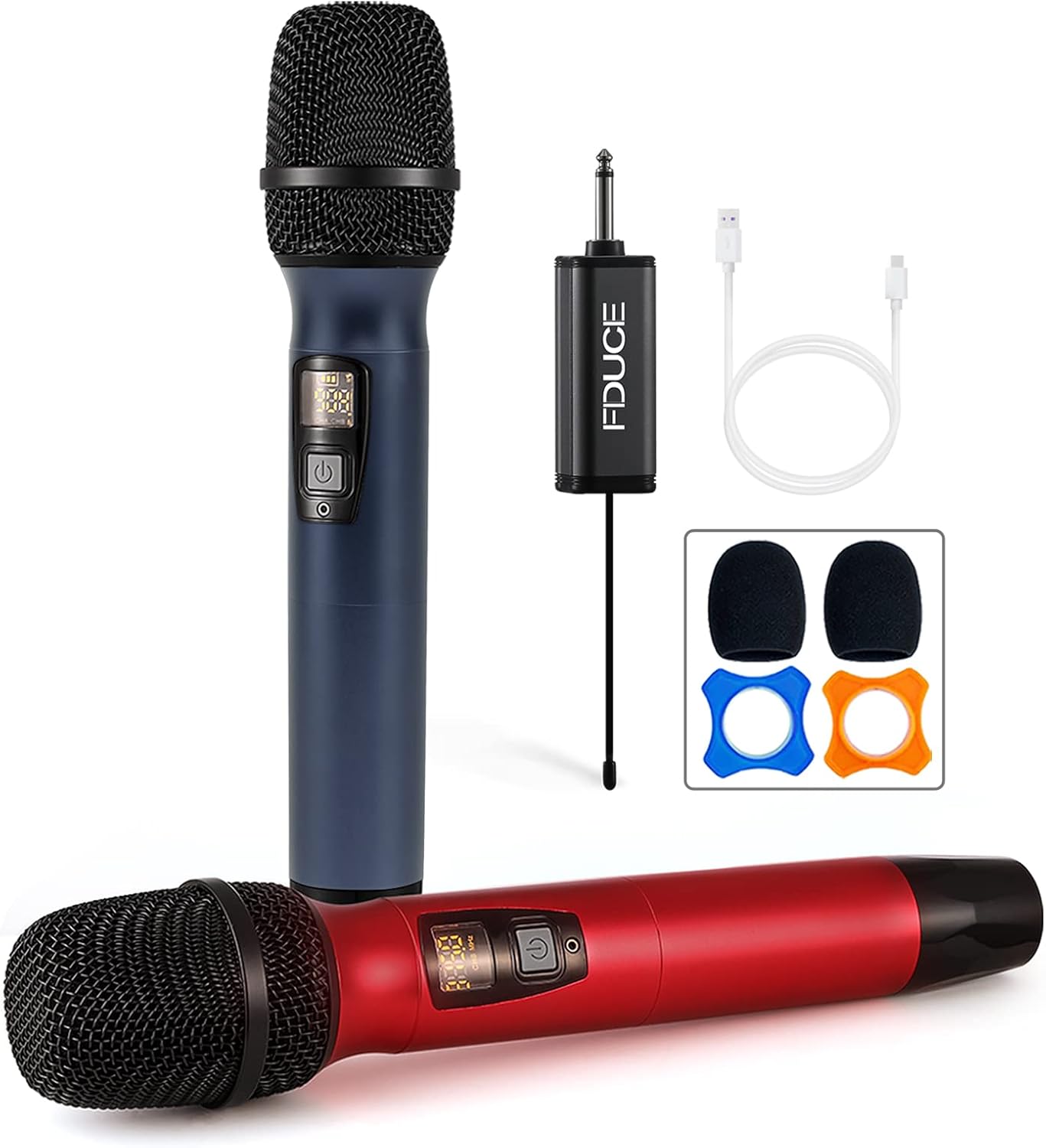 Wireless Microphone, Karaoke Mic, FDUCE UHF Dual Handheld Dynamic System with Rechargeable Receiver for Party, Church, Meeting, Wedding, 260ft (Grey and Gold) Pack of 2