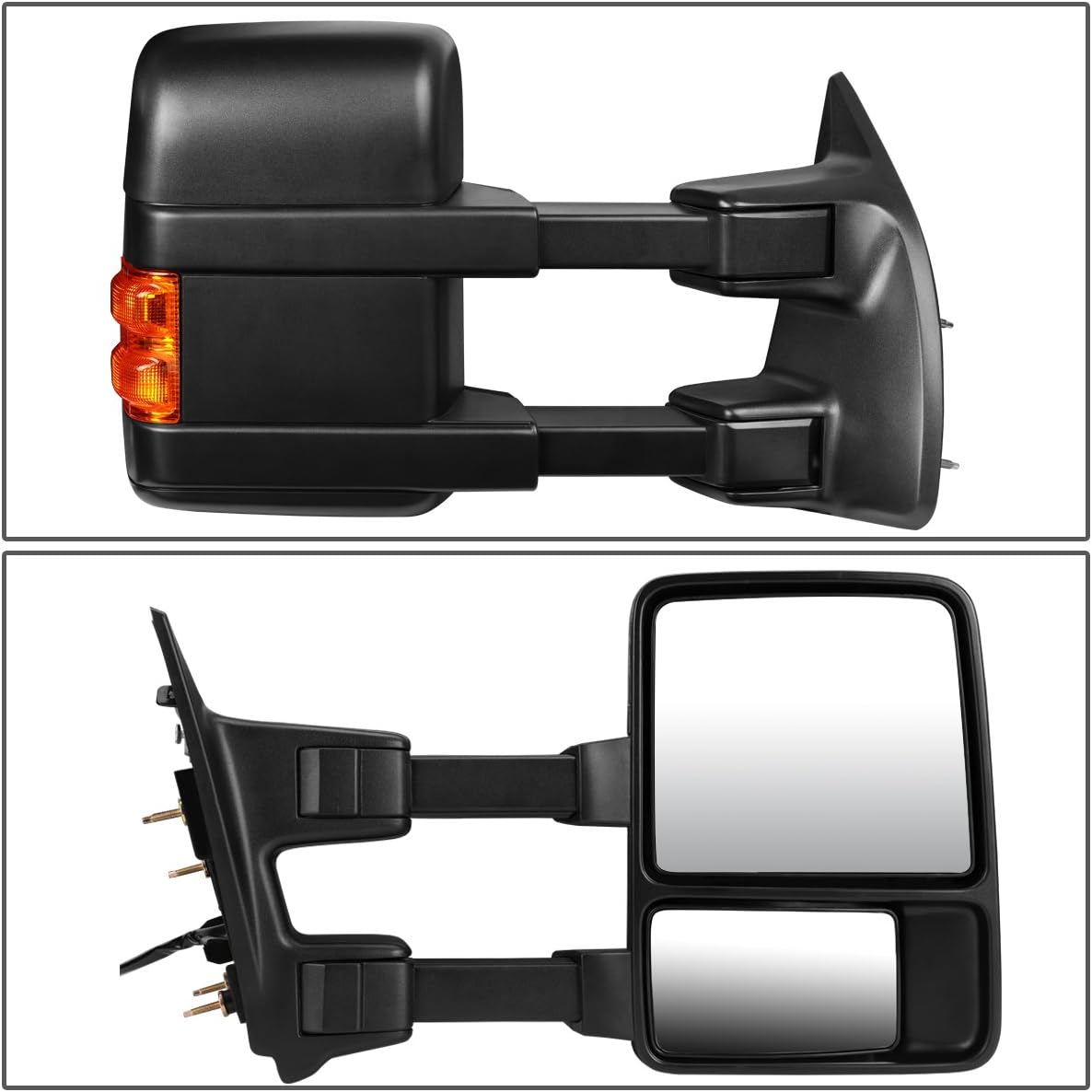 Right Side Black Manual Telescoping Folding w/LED Turn Signal Side Towing Mirror Compatible with Ford Super Duty 08-16