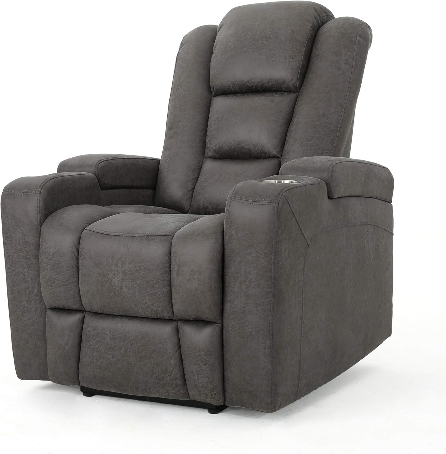 Christopher Knight Home Emersyn Tufted Microfiber Power Recliner with Arm Storage and USB Cord, Slate / Black