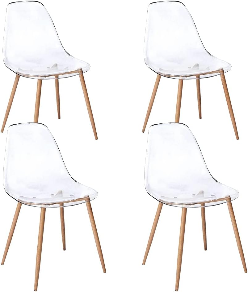 CangLong Plastic Style Side Accent Seats with Natural Wood Legs Chair for Kitchen, Dining, Living, Guest, Bed Room, set of 2, Clear 2