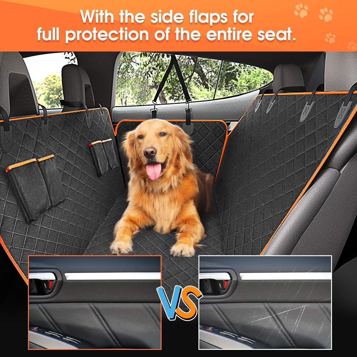 Giomoc Dog Car Seat Cover for Back Seat, Waterproof Seat Protector Scratchproof Pet Hammock with 4 Bags Side Flaps, Washable Nonslip Backseat Protection for Cars Trucks and SUVs