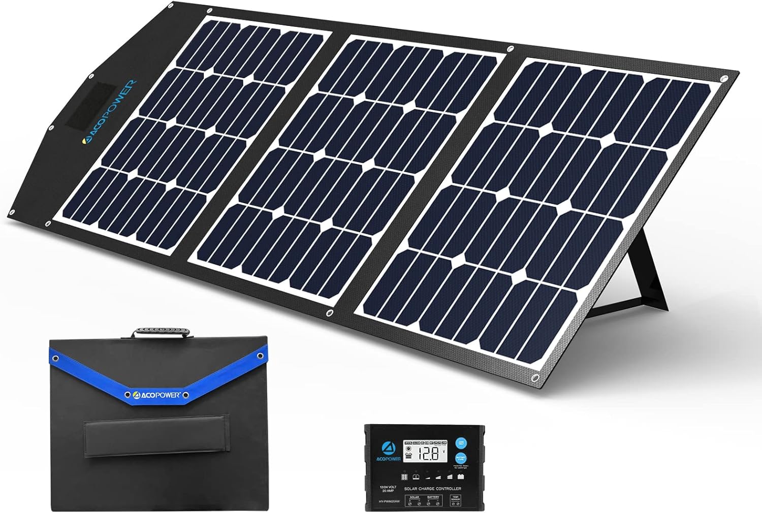 ACOPOWER 120W Portable Solar Panel,3x40W 12v Foldable Solar Panel Suitcase with USB/QC 3.0/DC/Type-C 4 Outputs for Phones,Camping,RV Car Fridge with ProteusX 20A Charge Controller, (HY-LTK-3x40WPX20A)