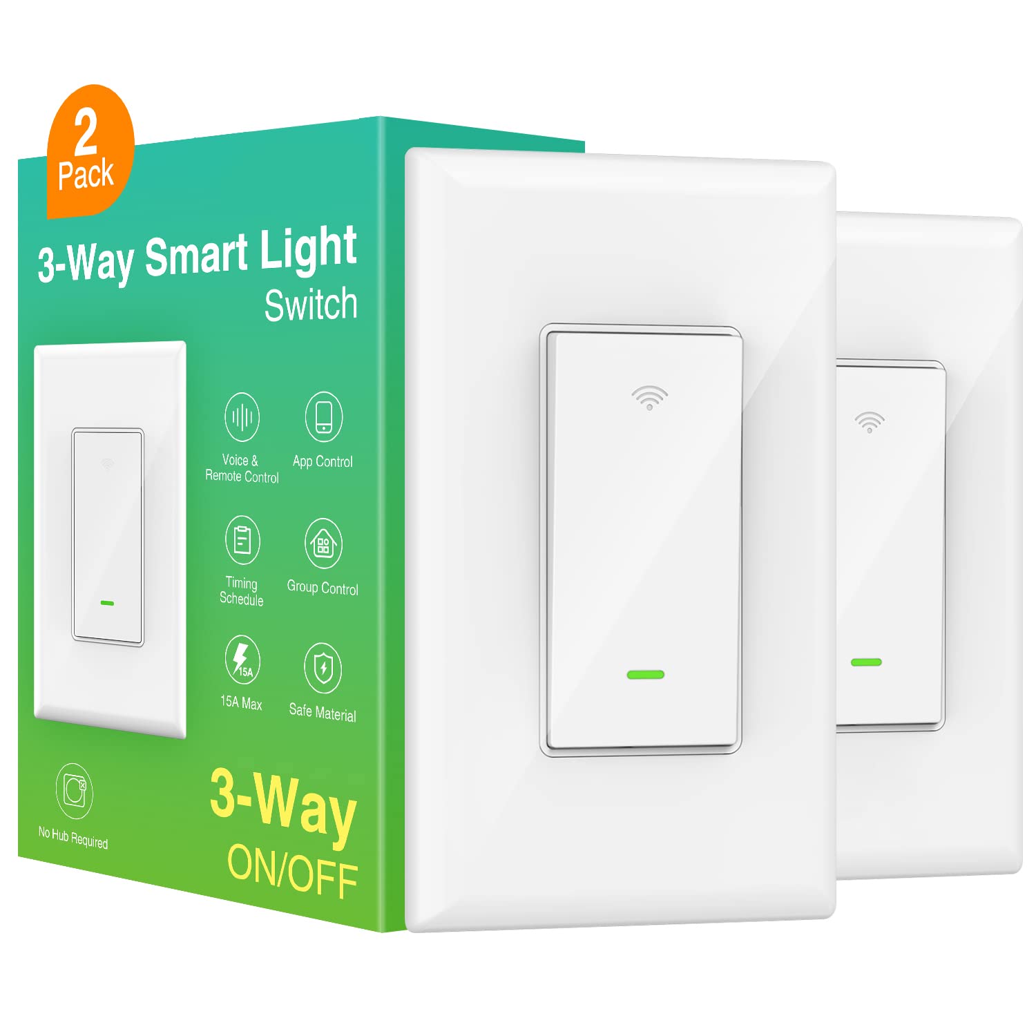Smart Switch, 3 Way Wi-Fi Light Switch Compatible with Alexa and Google Home, 2.4GHz Schedule Timer, Neutral Wire Required, 3-Way Installation and No Hub Required, ETL and FCC Listed (4-Pack) Pack of 2