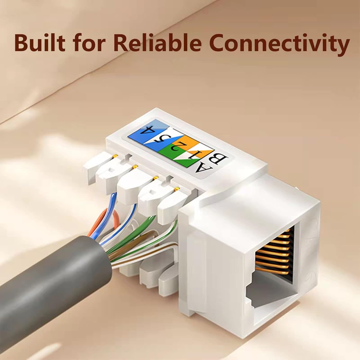 (50-Pack) Cat6 RJ45 Keystone Jack Punch Down Connector Network Ethernet Wall Adapter White Ethernet Module Coupler