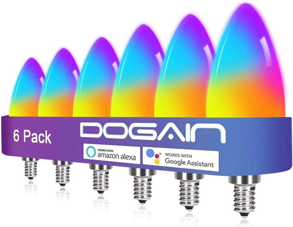 DOGAIN Smart Light Bulbs E12 Base LED Light Bulb Color Changing WiFi-Bluetooth Lights Compatible with Alexa Google Home Tunable White Candelabra Bulbs 360 lm 35w Equivalent 6 Pack Pack of 2