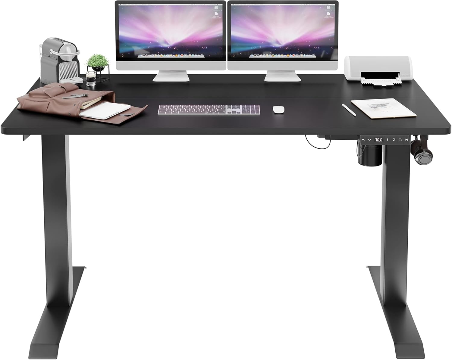 Shintenchi Electric Standing Desk, 48 x 24 Inch Height Adjustable Sit Stand Desk Morder Home Office Stand Up Desk Computer Work Station with Splice Board, (Black Frame + Bamboo Top)