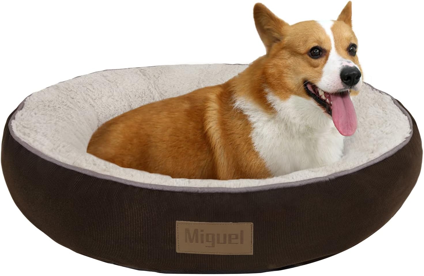 Miguel Round Bolster Cat Dog Bed with Removable Cover, 28in Pet Bed for Medium Large Dogs, Soft Machine Washable (28
