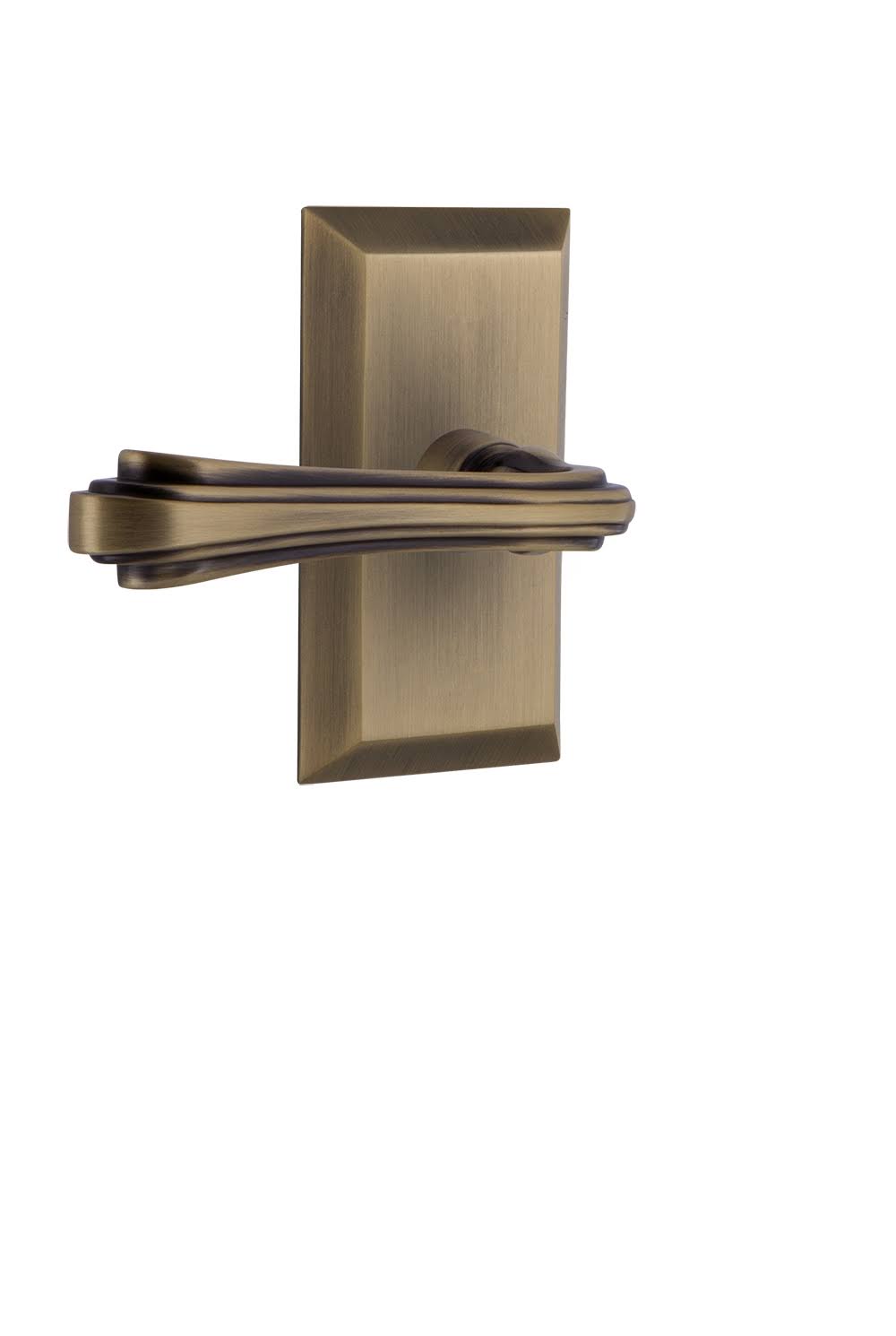 Nostalgic Warehouse STUFLR_PRV_234_NK_LH Fleur Privacy Door Lever Set - Antique Brass
