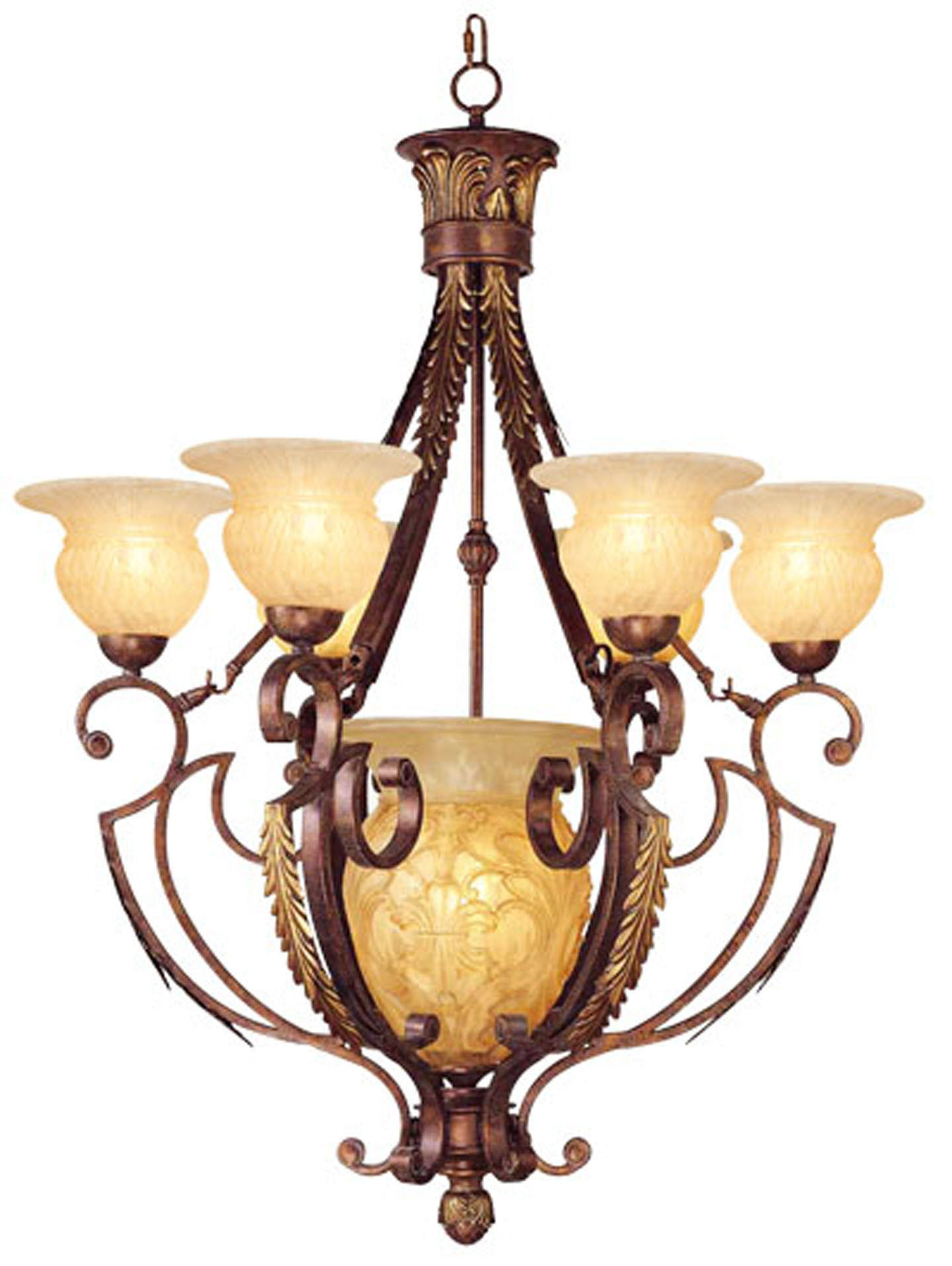 Livex Lighting 8416-30 Chandelier with Hand Carved Champagne Alabaster Glass Shades Crackled Greek, Clear
