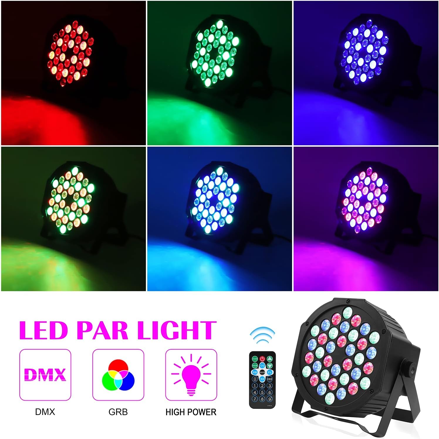 HOLDLAMP Stage Lights LED Par Lights 36x2W LED RGB Par Lights with 7 Mode Sound Activated and DMX Controller Sound Activated DJ Lights for Party, Concert, Wedding, Party, Club, KTV(10 Packs)