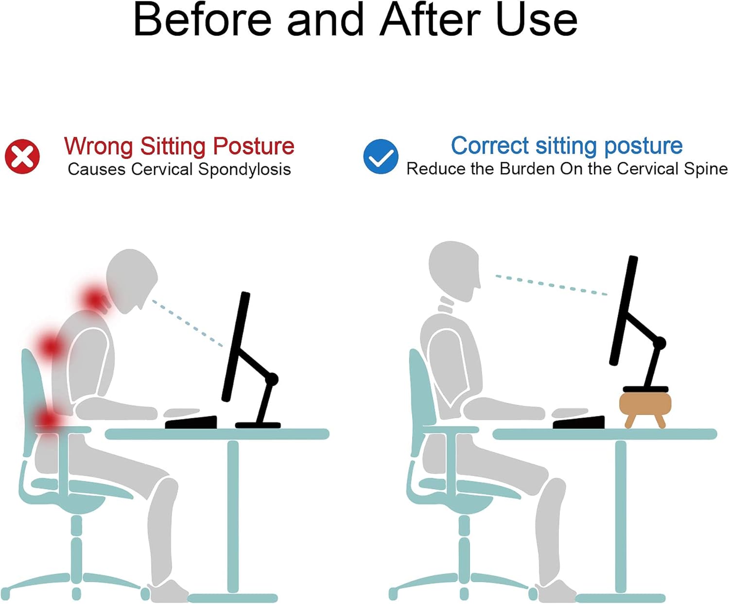 Homerays Bamboo Monitor Stand Riser, No Assembly Required Exquisite Monitor Stand with Drawer, Ergonomic Height Wood Monitor Stand Pack of 2