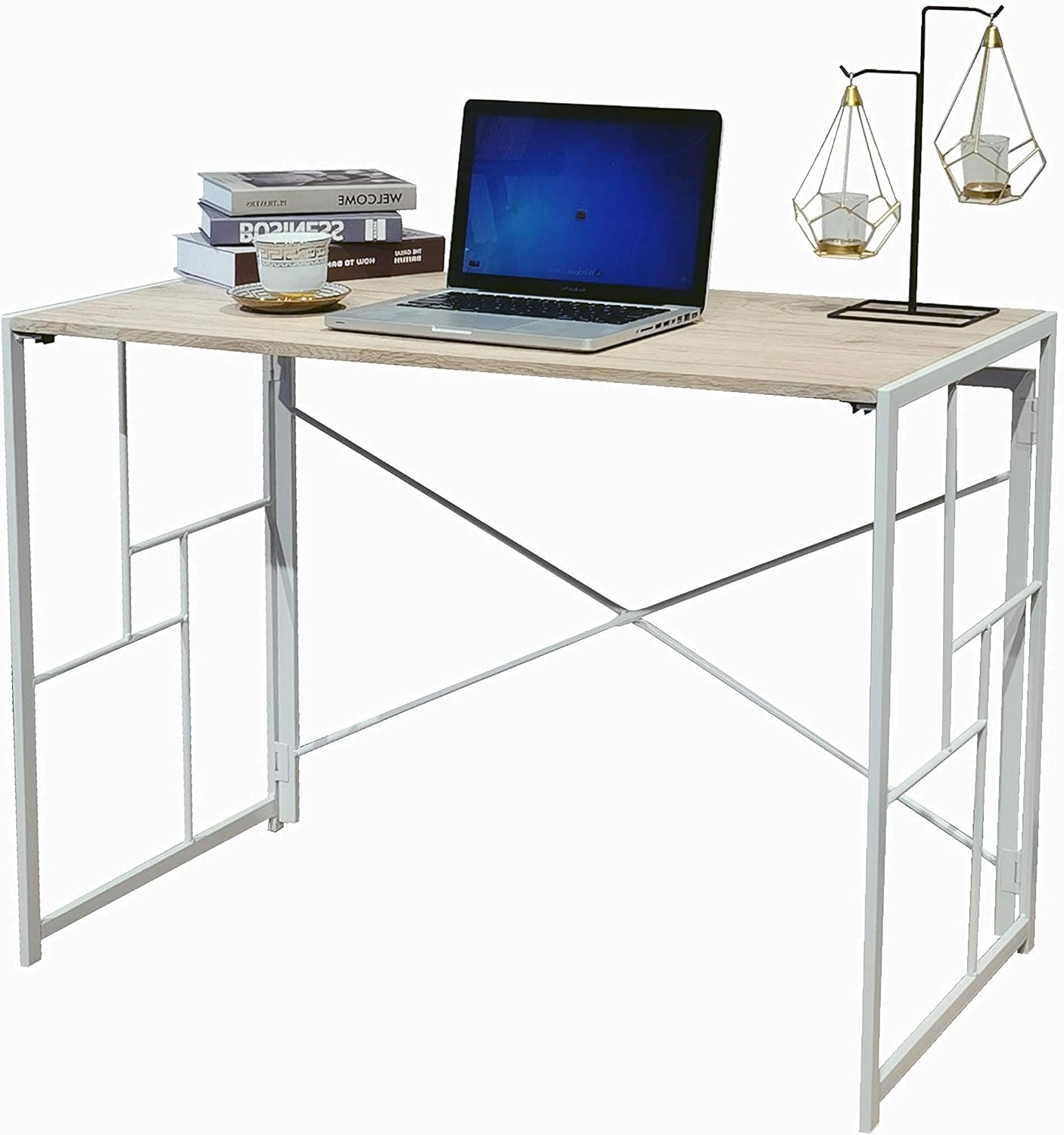 Rainbow Sophia Modern Metal X Frame Foldable Home Office Computer Desk, No Assembly Required, 39 Inch, Black Pack of 2