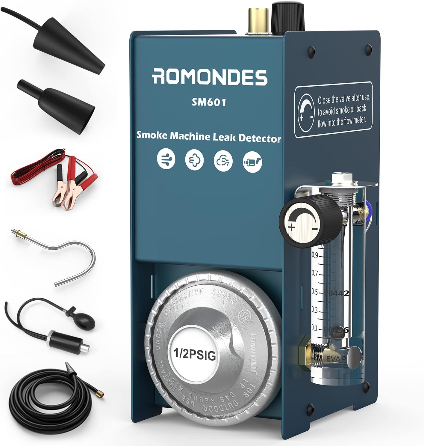 Romondes SM601 Automotive EVAP Smoke Machine Leak Detector, Fuel Pipe Vacuum Diagnostic Tester for All Cars, Motorcycles, Snowmobiles, ATV, Light Trucks, Boats