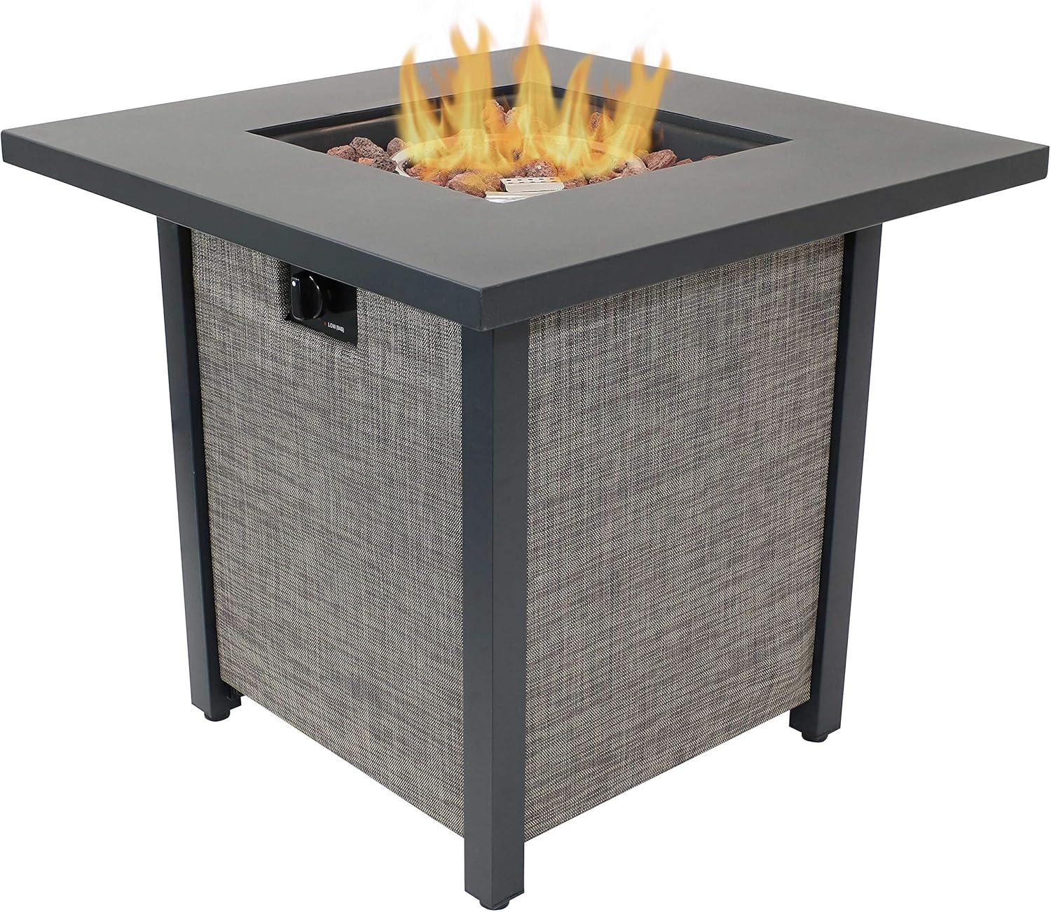 Sunnydaze Kleifar Metal Propane Fire Pit with Rafa Fabric Sides - Modern Smokeless Square Outdoor Fire Pit Table - Ideal for The Patio, Deck or Backyard - 25.25 Inches Tall