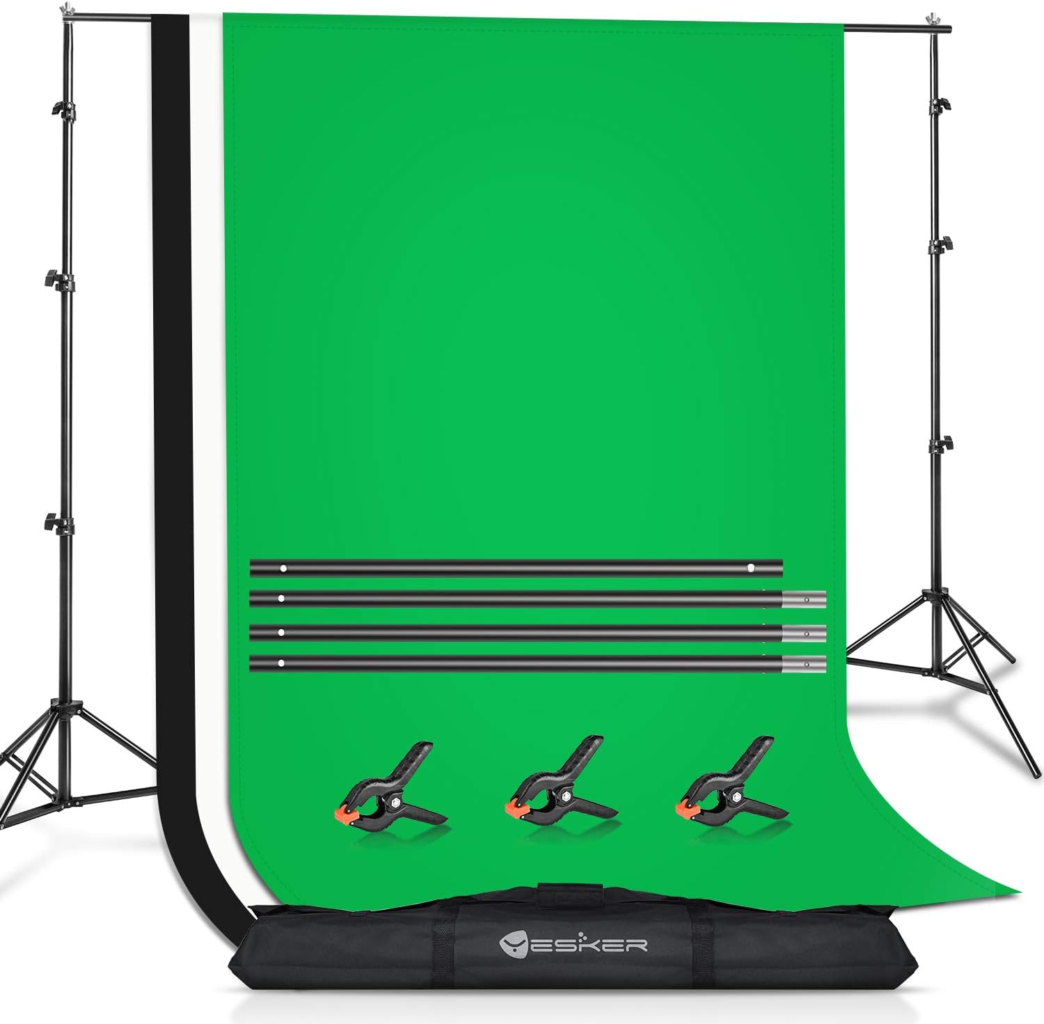 Yesker Photo Video Studio 8.5 x 10ft Green Screen Backdrop Stand Kit, Photography Background Support System with 6 x9ft Muslin Chromakey Backdrop for Portrait,Product Photography and Video Shooting Pack of 2
