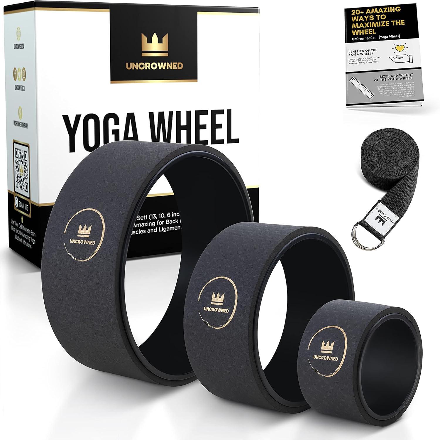 UnCrowned Yoga Wheel III Set - Circle Roller Built for Back Pain, Cracker, Spine Relief, Muscle Stretcher - 3 Pack for All Skill Levels Pack of 2