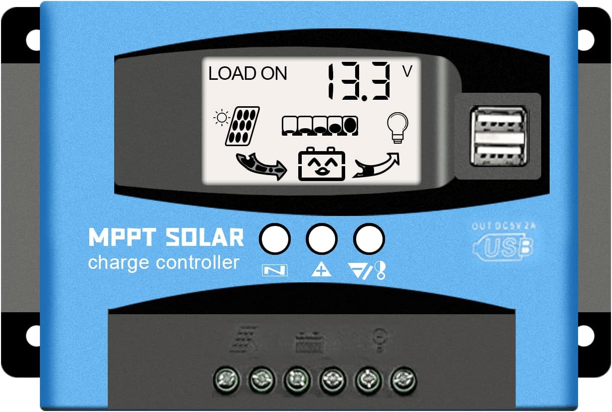 WERCHTAY 30A MPPT Solar Charge Controller 12V/24V Auto Focus Tracking Solar Panel Regulator with LCD Display Dual USB Port Charge Controller Multiple Load Control Modes