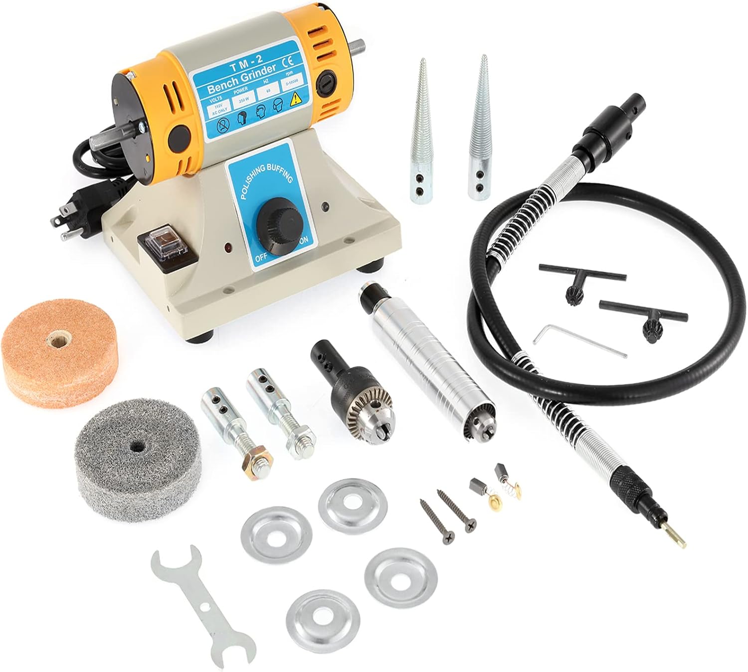 IRONWALLS Jewelry Rock Buffer Polishing Machine, 110V 350W 10000RPM Adjust Speed Bench Lathe Rock Saw Lapidary Polisher Grinder Buffering Machine with Flexible Shaft for Jewelry Making, Woodcarving