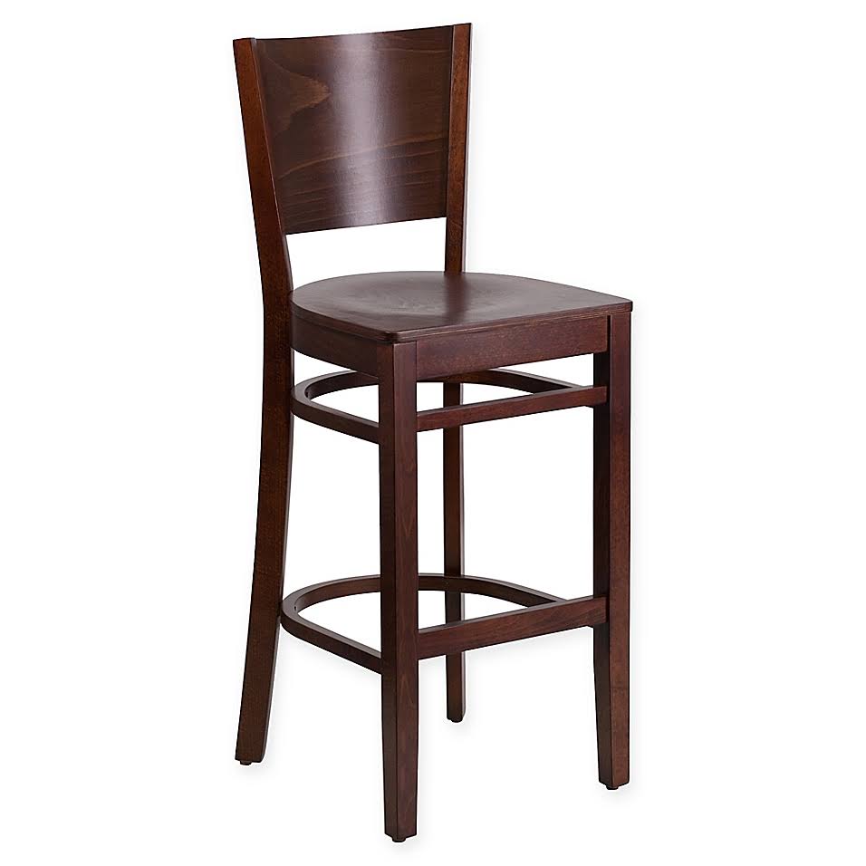 Flash Furniture Solid Back 43.5x22 Walnut Wood Stool
