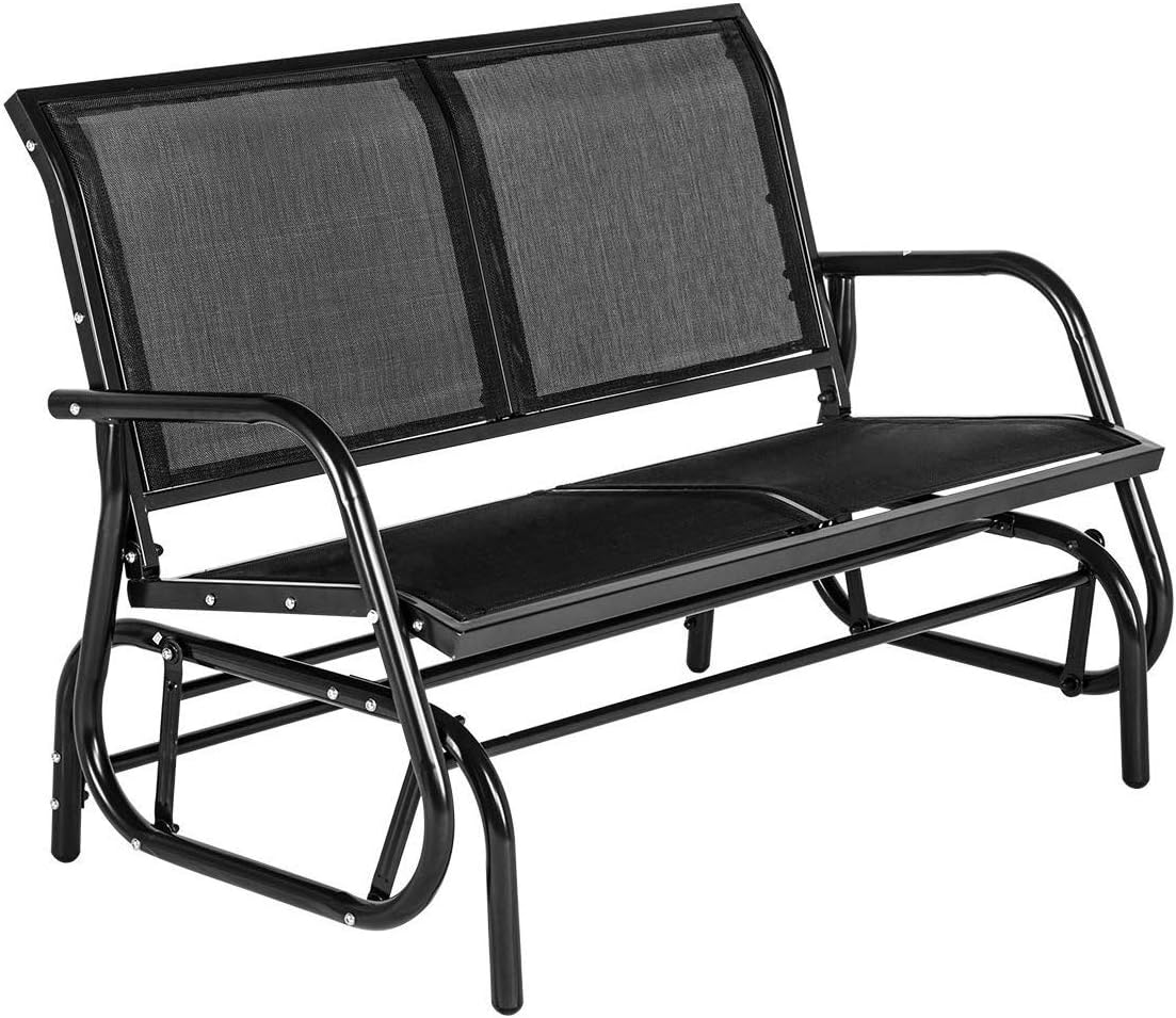 Esright 2 Seats Outdoor Swing Glider Loveseat Chair with Powder Coated Steel Frame, Garden Rocking Seating, Patio Bench for 2 Person, Black