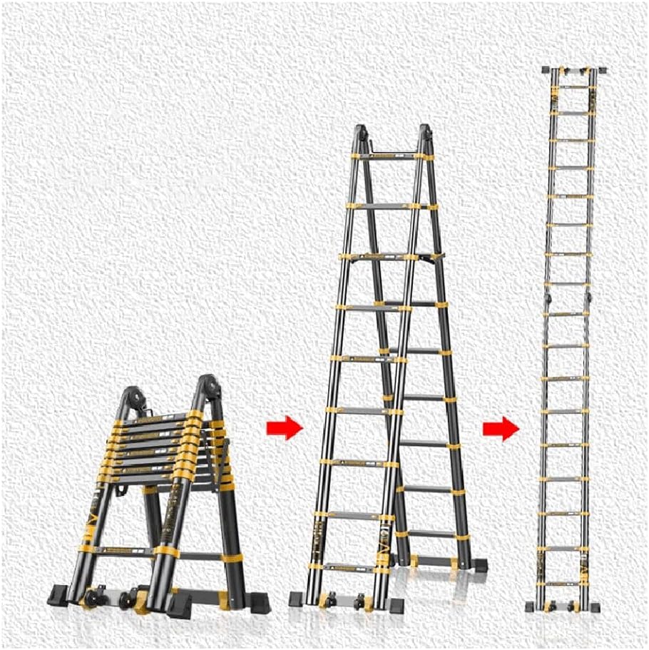 WGGGF Double Extension Ladder 16ft Telescoping Ladder Aluminum Telescopic Tall Ladder A-Type 2.5m+2.5m Extension Foldable Ladder Black-Yellow