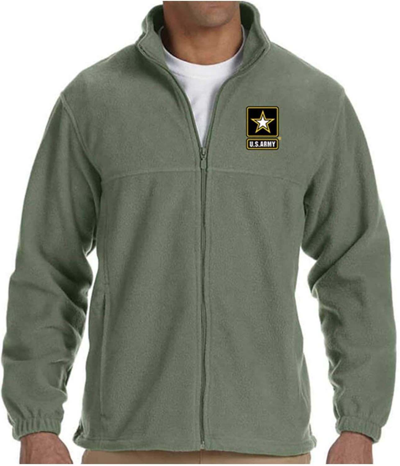 US Army Star Logo Embroidered Fleece Jacket Sage Green Full Zipper