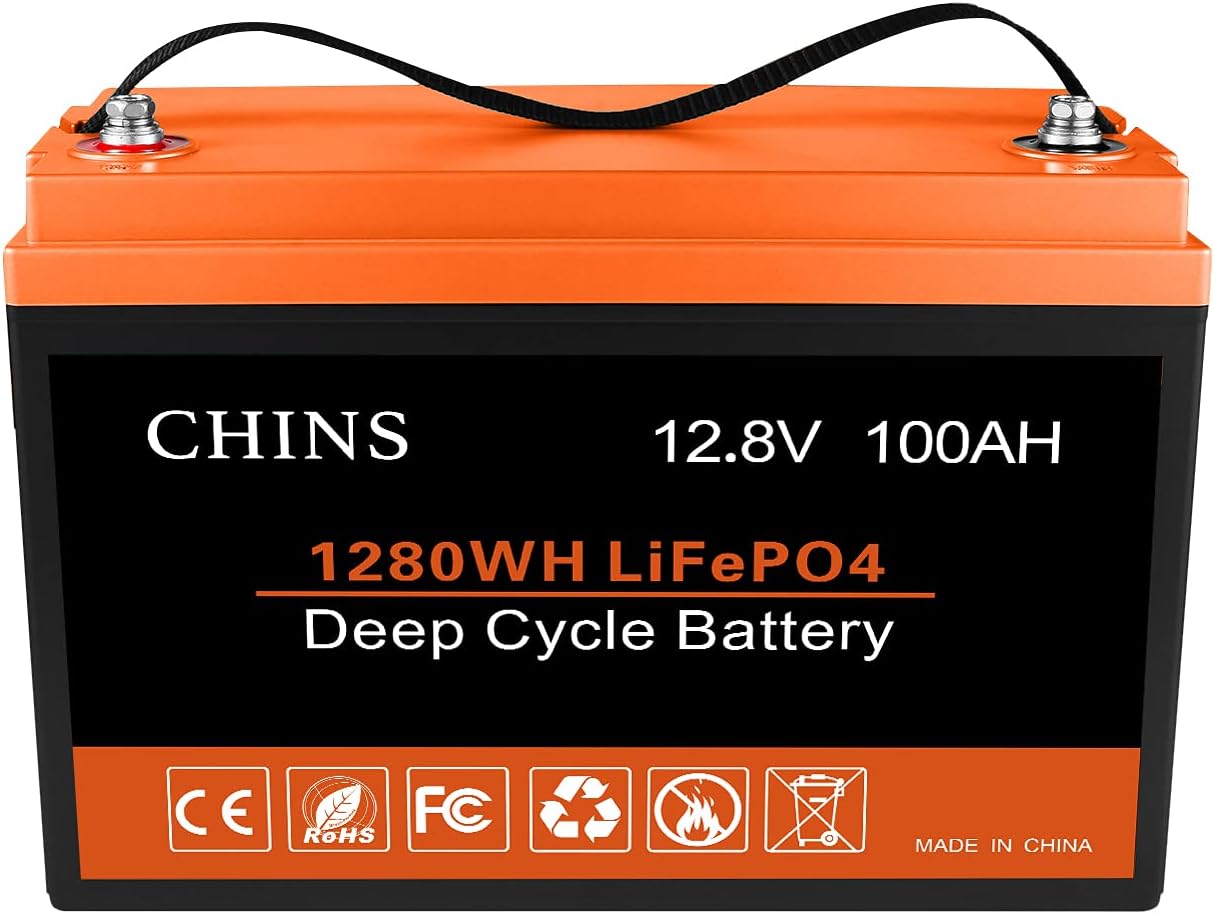 CHINS LiFePO4 Battery 12V 100AH Lithium Battery - Built-in 100A BMS, Perfect for Replacing Most of Backup Power, Home Energy Storage and Off-Grid etc.