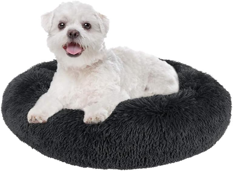 AUTOWT Dog Bed, Donut Dog Bed Cat Beds Cuddler Nest Soft Plush Dog Cat Cushion with Cozy Sponge Non-Slip Bottom for Small Medium Pets Snooze Sleeping Indoor, Machine Washable (S - 19 inch, Deep Grey)