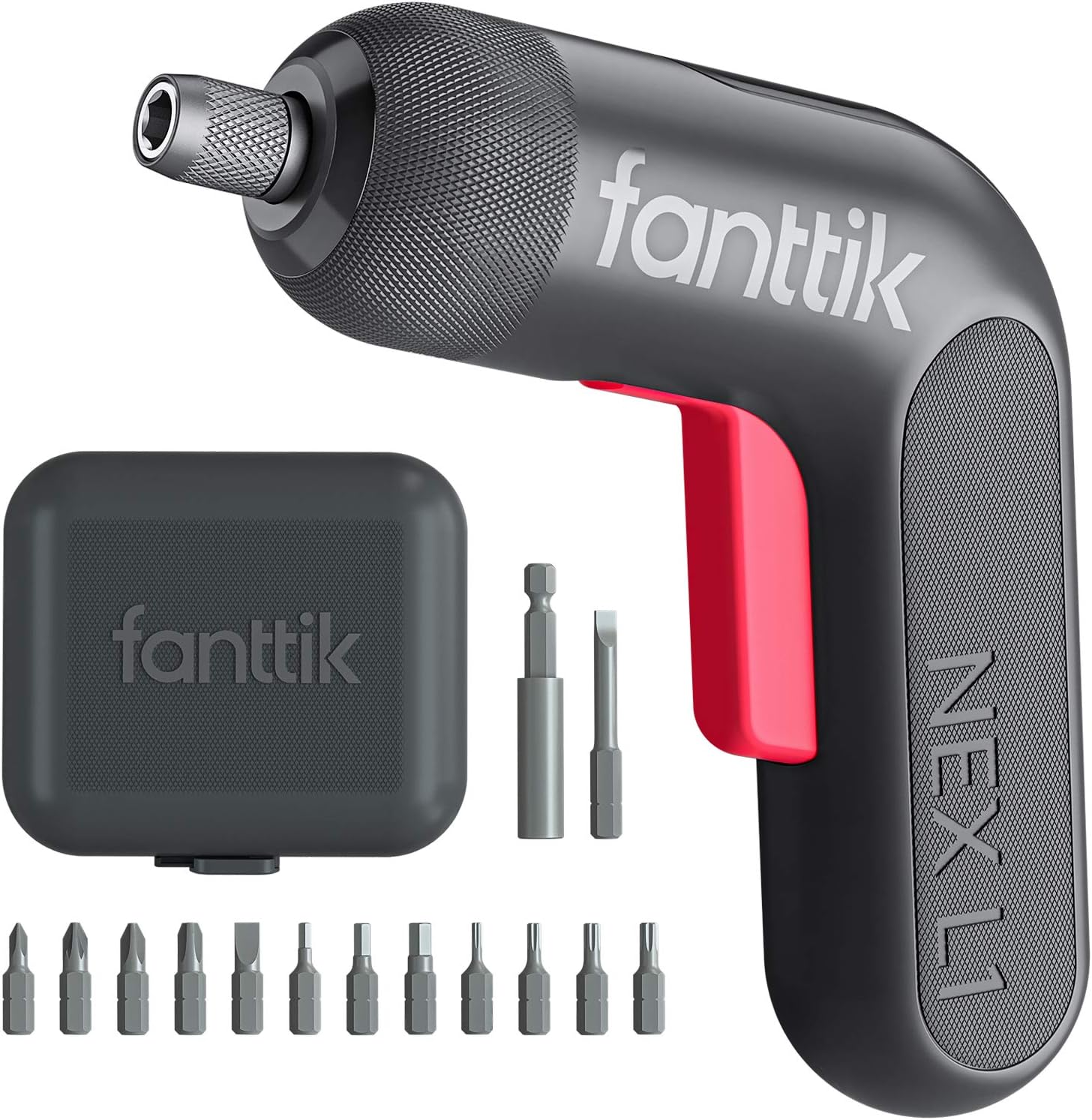 Fanttik Cordless Screwdriver Kit 14pcs, Digital Screen, Li-ion 2000mAh, 6 Gears 0.5-6 Nm Rechargeable Electric Screwdriver Set 3.6V with USB Cable, Front LED, Gray - NEX L1 Pro Pack of 2